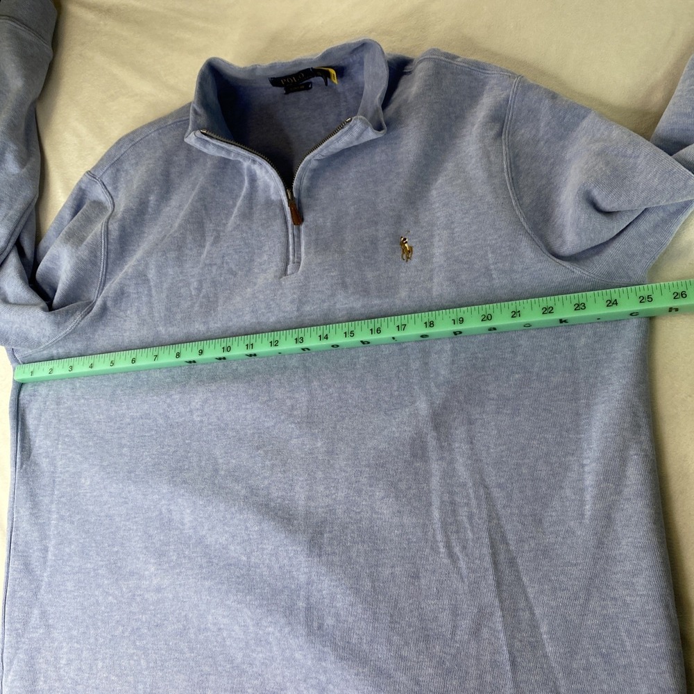 Polo Ralph Lauren Estate Rib Mens XL 1/4 Zip Sweater Baby Blue Flesh Pony Preppy - Picture 5 of 13